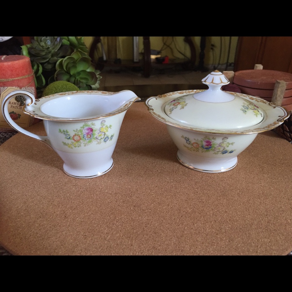 Vintage Royal Derby China Creamer and Sugar